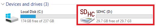 Memory card in windows explorer